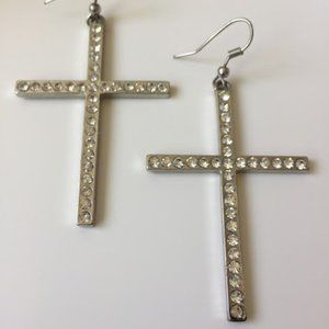 Diamond Studded Cross Earrings
